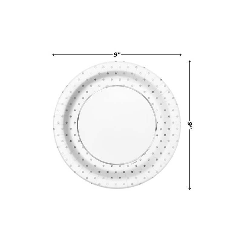 Foil Dots Round Dinner Paper Plates - 9", Silver, 8
