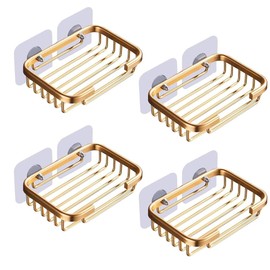4 Pcs Gold Soap Dish for Shower Creative Hanging Drain Rack,Self Adhesive Soap Dish Holder,Soap Holder Soap Dish Storage Rack,Damage Free Hanging Bathroom Bathroom Soap Dishes