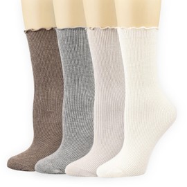 albagu Womens Crew Socks Ruffle Frilly Soft Cotton Casual Knit Socks for Women Girls Cute Socks 4 Pack