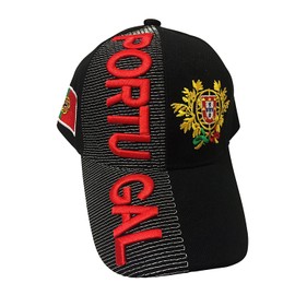 Baseball Caps Hats with Five 3D Embroideries – Countries of Europe (3-Pack, Country: Portugal Black)