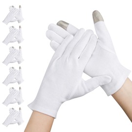 Segbeauty White Gloves, 6 Pairs Cotton Gloves with Touch Screen, Cotton Gloves Eczema, White Fabric Gloves, Washable, Hand Care Gloves for Eczema (L)