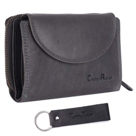 Chunkyrayan Genuine Leather Women's Purse, High-Quality, Vintage, RFID Protection, Includes Leather Keyring Leather, grey