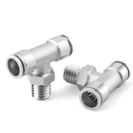 TAILONZ PNEUMATIC 304 Stainless Steel Male Branch Tee 1/4 Inch Tube OD x 3/8 Inch NPT Thread Push to Connect Fittings PT-1/4-N3 (Pack of 2)