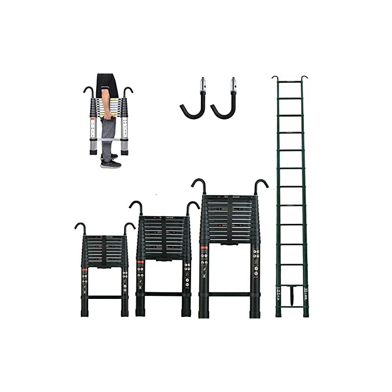 10.5FT Aluminum Telescoping Ladder with Non-Slip Feet and Stable Hook,
