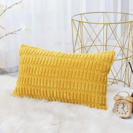 Artscope Corduroy Set of 1 Cushion Cover 40x60 cm Super Soft Boho Striped Lumbar Pillow Covers Case Decorative Modern Cushion Covers for Sofa Couch Bedroom Car Decor Gold Yellow