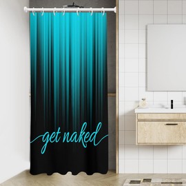 AAtter Teal and Black Shower Curtain Get Naked Turquoise Aqua Abstract Bright Boho Stall Small Single Walk in Half Size Standing Narrow Dorm Stand Up Home RV Bathroom Decor Bathtub Set, 36x72, Modern