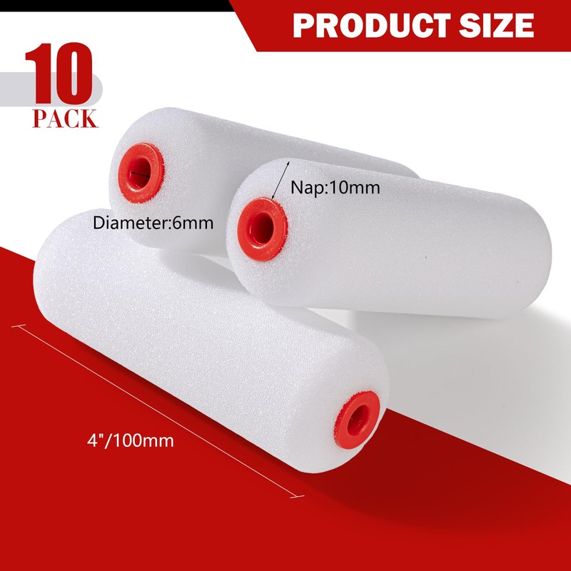 Mister Rui 4" Foam Paint Roller Covers 10-Pack, 50kg/m³ High