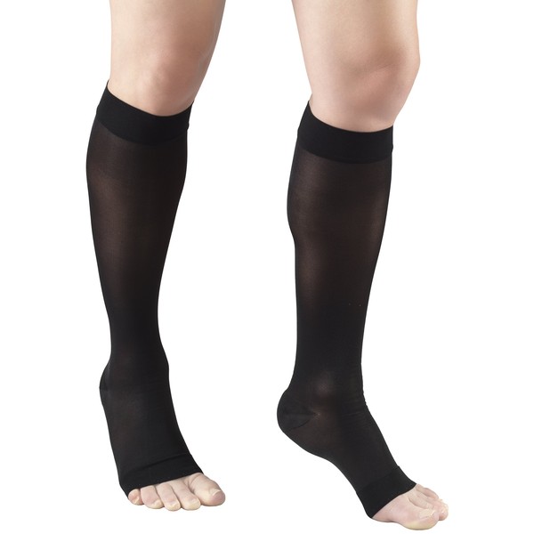 Truform Sheer Compression Stockings, 15-20 mmHg, Women's Knee High Length, Open Toe, 20 Denier, Black, Medium