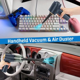Mini Handheld Vacuum, 12000pa Car Vacuum Cleaner and Air Duster 2-in-1, Cordless Mini Vacuum for Desk, Sewing Machine, Car, Computer, Keyboard, Pet Hair, with LED light and Multi-Nozzles, Low Decibel