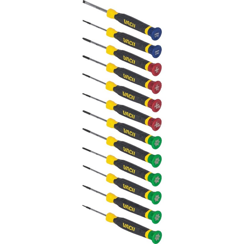 VACO VAC7123 12-Piece Precision Screwdriver Set, Phillips, Slotted, TORX with