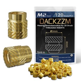 DACKZZM Threaded Insert, M2 Insertion Nuts, Pack of 120 Melting Nuts, Brass, Melting Thread with Knurled Design, Threaded Inserts for 3D Printing Components, Plastic Parts