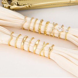 PNYFIL 15PCS non tarnish gold rings for women, 18K gold plated stackable accessories ring set