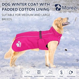 MOREZI Dog Jacket Coat Windproof Waterproof with Reflective Strips and Adjustable Drawstring Wool Insert Warm and Comfortable Pink M