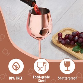 TJ Wine Glasses Stainless Steel Set of 2, Unbreakable Wine Glass 17oz, Wine Accessories Cool Wine Glass, Wine Goblets for Outdoor, Travel, House Warming, Valentines, Anniversary, Rose