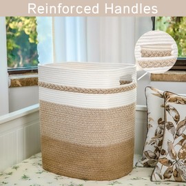 Collapsible Laundry Hamper by Homlikelan,75L Large Cotton Woven Laundry Basket with Handles,20"Tall Blanket Basket for Living Room,Bedroom,Storage Basket for Clothes,Toys,White&Jute