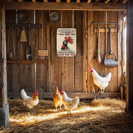 Funny Chicken Sign Don't Ruffle My Feathers Tin Sign Decor for Home, Chicken Coop, Farm, and Garden 8 x 12 Inch (287)