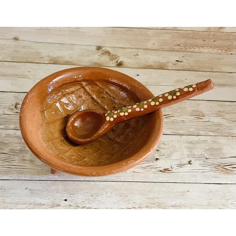 Unbranded Molcajete Mexicano con Cuchara De Barro Mexicano Terra Cota