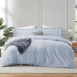 Hearth & Harbor Ice Blue Duvet Cover King Size - 3 Piece King Duvet Cover Set, Soft Double Brushed King Duvet Covers with Button Closure, 1 King Size Duvet Cover 104x90 inches and 2 Pillow Shams