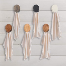 Amish Wood Marble Towel Holder Wall Mounted Adhesive Bathroom Kitchen RV Cabin Hooks Rack Towels (Black)