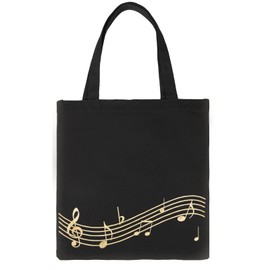 Headsitg Music Notes Tote Bag,Canvas Music Handbag,Music Bag for Class,Canvas Tote Bag,Reusable Shopping Bags,Shoulder Bag Travel Bags,Music Gifts for Women-Black