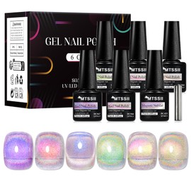 MTSSII Glitter Cat Eye Gel Polish Glitter Gel Polish with 1 Magnet, Purple Pink Green Cateye Gel Kit Salon Manicure Gift 6 Colors*7ml