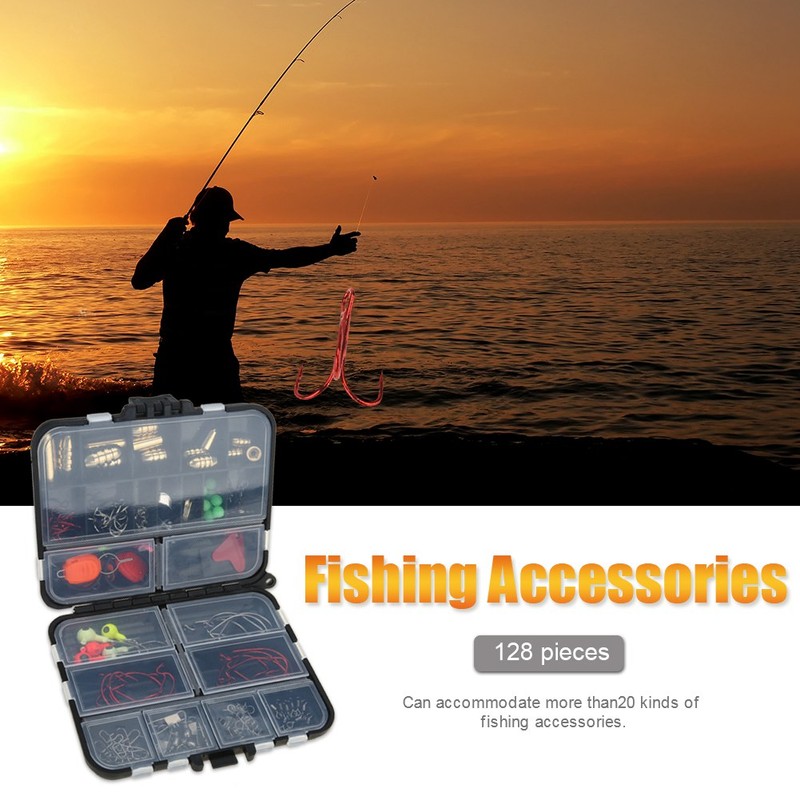 20 Kinds 128Pcs/Lot Fishing Accessories Hooks Swivels Stoppers Connectors Box