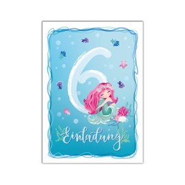 JuNa-Experten 12 Invitations for Children's 6th Birthday Mermaid Invitations for Sixth Birthday Girls