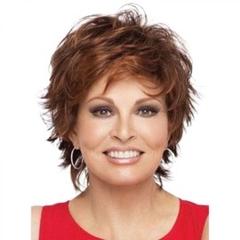 Women's Wig Short Straight Hair Fluffy Short Fringe Brown Red Women's Wig Short Curly Hair Outward