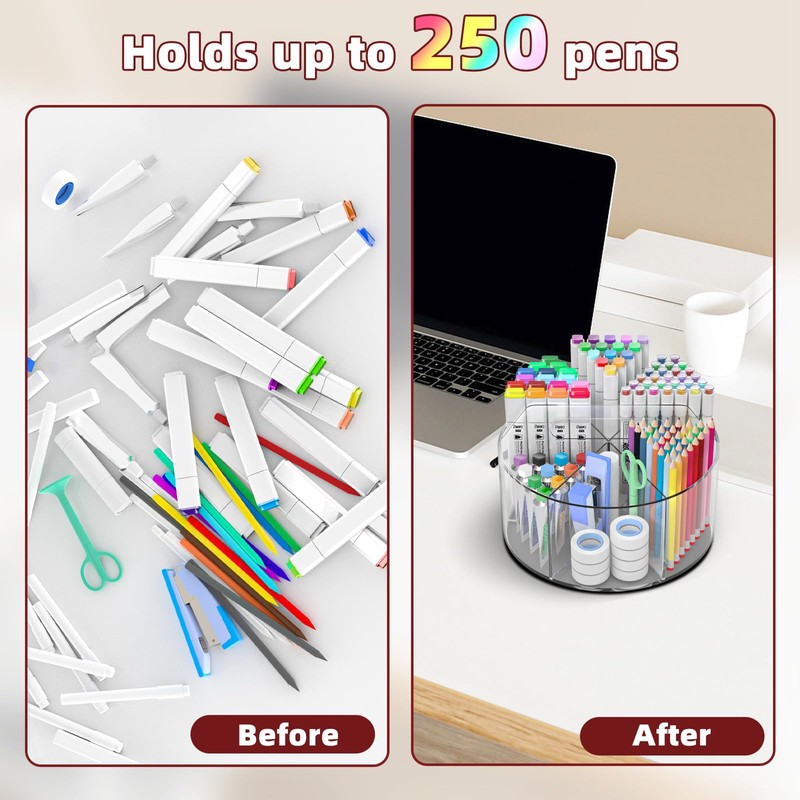 Absonic Acrylic Pen Holder Pencil Organizer, 360-Degree Rotating Pencil Holder,