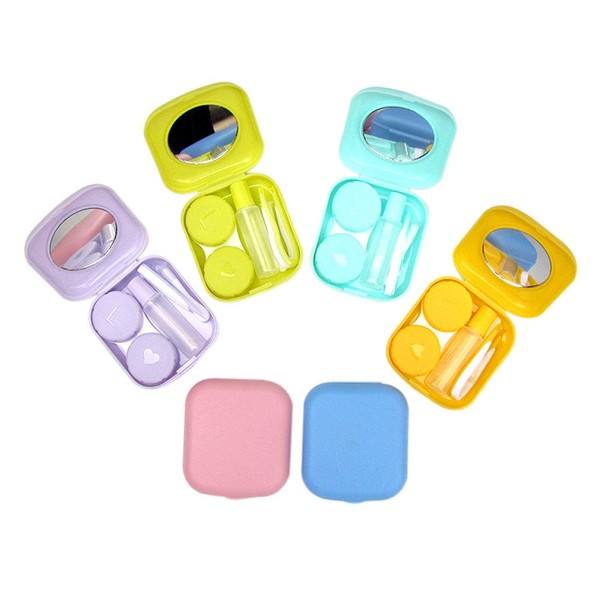 KISEER 6 Pack Colorful Contact Lens Case Travel Kit Contact Box Holder Soak Storage Container with Mirror Bottle Tweezers Stick Remover Tool