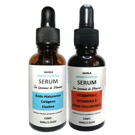 2 Serum Vitamina C, E, cido Hialuronico, Colgeno y Elastina 30 ml, Con Liposomas y extracto de Moringa, Ultra-Hidratante, antiedad, disminuye y evita 