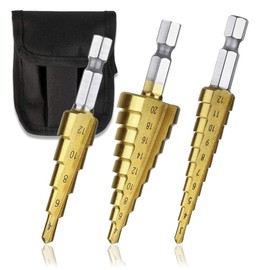 Ren He Step Drill, Titanium Coated Hex Shaft, Set of 3 (4-20, 4-12, 3-12) with Storage Pouch