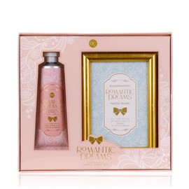 Accentra Romantic Dreams Bath Set in Gift Box Including 60 ml Hand & Nail Cream Photo Frame Tea Rose & Velvet Fragrance Pink / Light Blue / Gold