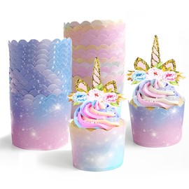 100pcs Gradient Star Cupcake & Muffin Tins Liners, Chic Floral Cupcake Wrappers for Girls Birthday Parties
