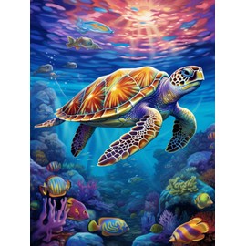 JIANCHENGART 5D Diamond Painting Kit,Ocean Animal Dolphin Turtle Fish Painting Dot 100% Full Drill Painting Cross Stitch Wall Decoration 30x40cm/11.8x15.7 inch (Turtle-2)