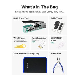 VCELINK RJ45 Crimp Tool Kit for CAT7/CAT6A/CAT6/CAT5E/CAT5, Network Tool Set with an Ethernet Crimper, Cable Tester, Wire Stripper and Cutter in Cloth Bag