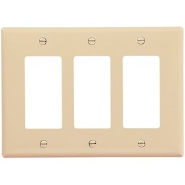 Eaton PJ263V Mid-Size Polycarbonate 3-Gang Decorator GFCI Wallplate, Ivory