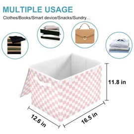 CaTaKu Large Fabric Storage Bins With Lids,Pink Checkered Racing Storage Boxes With Handles for Organizing Clothes, Collapsible Storage Cube Bins Baskets for Shelves