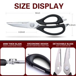 Kitchen Scissors All Purpose for Food, Kitchen Shears Come Apart Dishwasher Safe with Comfort Grip, Ultra Sharp Food Cooking Scissors for Chicken, Meat, Poultry, Fish, Herbs (Black)