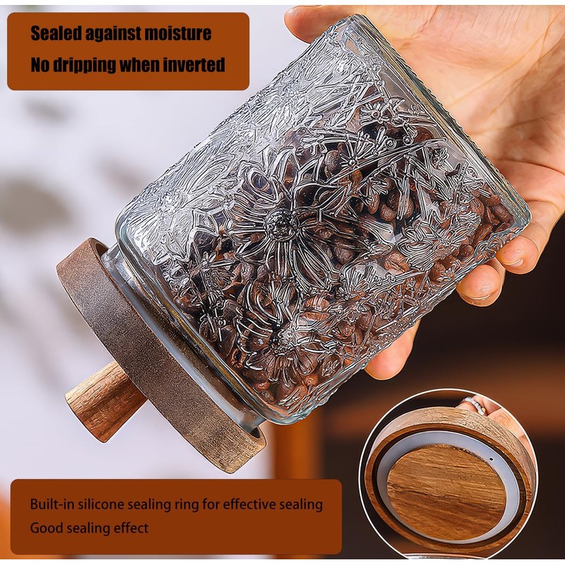 MQMCPDS Vintage Glass Jars with Airtight Wood Lids & Handles