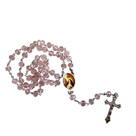 Saint Teresa of Ávila Teresa de Jesus Rose Faceted Rondelle 8mm Beads Rosary with Crucifix and Silver Plated Centerpiece Includes a Blessed Prayer Card
