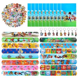 Children's Birthday Party Bags, 85 Pieces Dog Patrol Party Bag Set, 10 Pieces Patrol Key Chains, 10 Pieces Gift Bags, 15 Patrol Slap Bracelets, 50 Pieces Patrol Stickers, Party Favours Children Dog