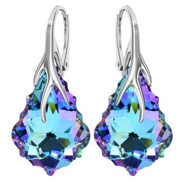 Baroque Hanging Earrings 925 Silver Austrian Crystal - Jewellery Real Silver Earrings for Women - Drop Earrings Ideal for Gifts for Women, Sterling Silver, Cubic Zirconia