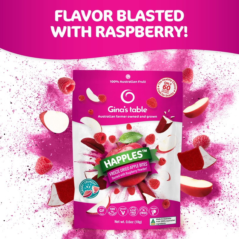 Happles Freeze Dried Apples with Raspberry Fruit Powder – 100%
