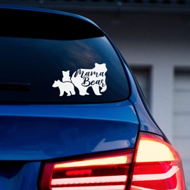 Vinilo decorativo para pared – Mama Bear – 4" x 6" – Lindo oso diseño de osos modernos con cita de mamás moderna para coche, ventana, equipaje, oficina, portátil, coche, decoración de ventana trasera