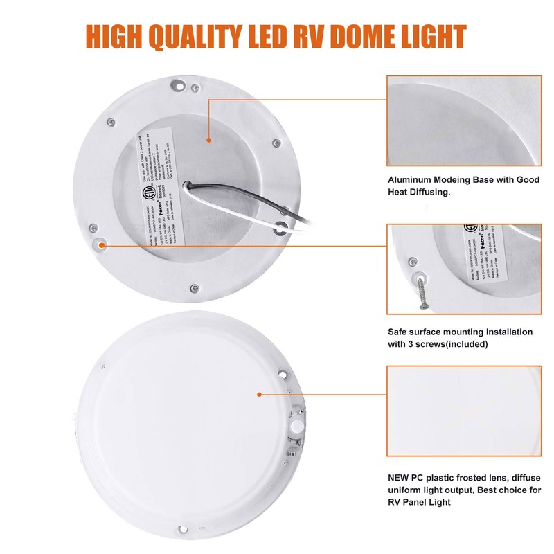 Facon 5" LED RV Interior Dome Light - 3Pack 12V