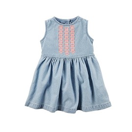 Carter's Baby Girls' Chambray Embroidered Dress 6 Months,Blue