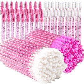 Teenitor 200pcs Lip Applicators Disposable and Mascara Wands, 100pcs Lip Wands, 100pcs Disposable Mascara Wand, Crystal Pink