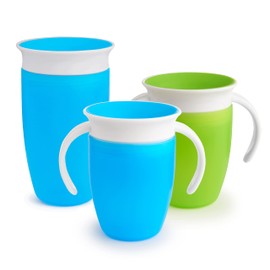 Munchkin Miracle 360 Toddler Sippy Cups, 6 Months and 1 Year Old, Spill Proof, 7 and 10 Ounce, 3 Pack, Blue/Green