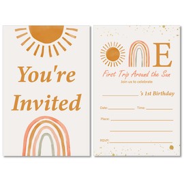 Soiceu Boho First Trip Around the Sun Sunshine First Birthday Invitations with Envelopes Set of 20 Sun 1st Birthday Party Invites 1 Year Old